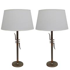 Pair of Mid-Century Modern Nickeled Copper Table Lamps Attributed to James Mont
