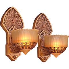 Pair of 1920s Slip Shade Sconces with Native American Influences