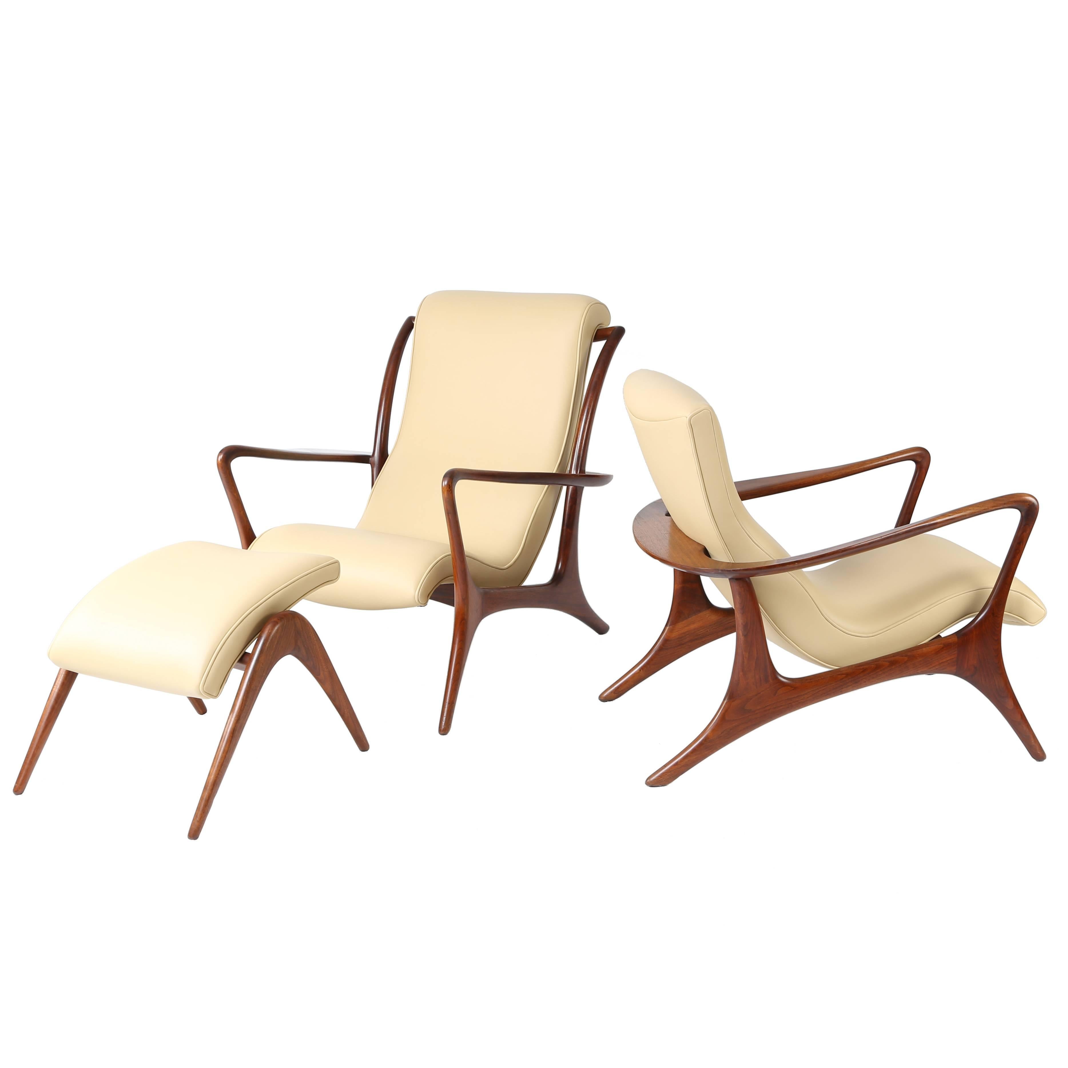 1950s Vladimir Kagan "Contour" Lounge Chairs and Ottoman