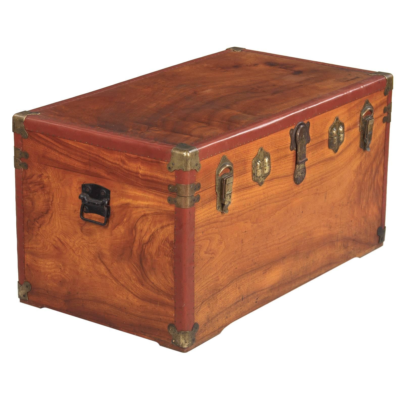 Camphor Wooden Trunk with Red Trim, Germany, 1920s