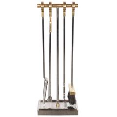 Modernist Fire Tool Set by Danny Alessandro in Nickel with Brass