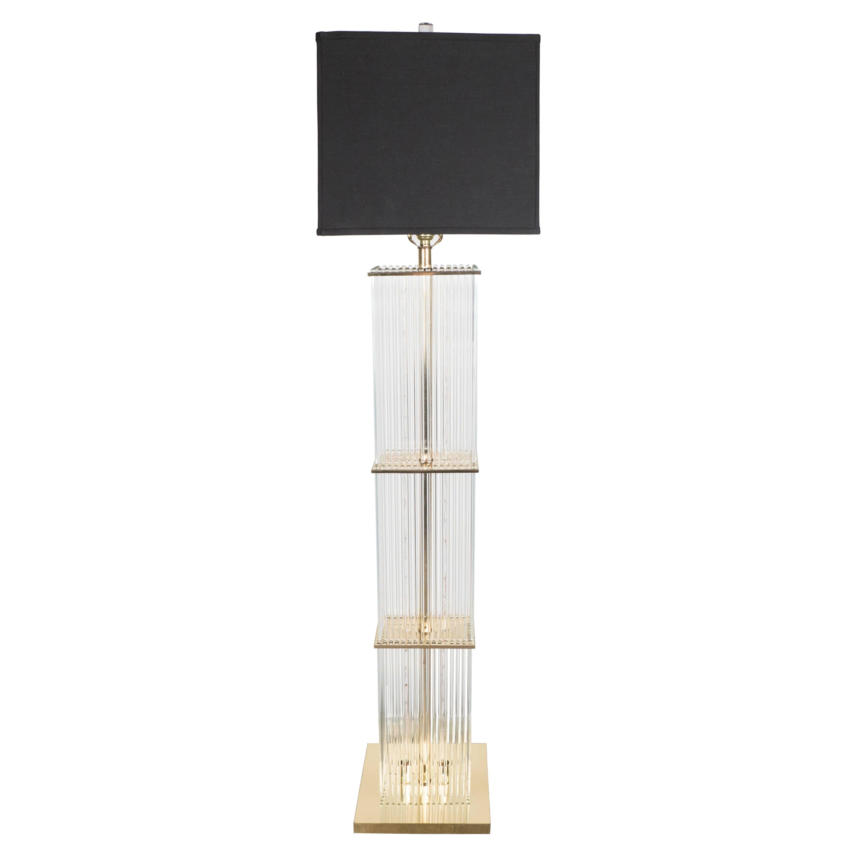 Mid-Century Brass and Glass Rod Floor Lamp by Sciolari for Lightolier