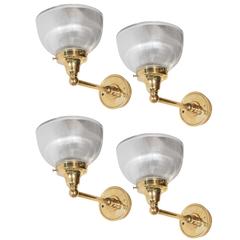 Set of Four American Classical Brass and Halophane Glass Sconces 4