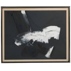 Mid-Century Aaron Levy Abstract Painting of White and Black Brush Strokes