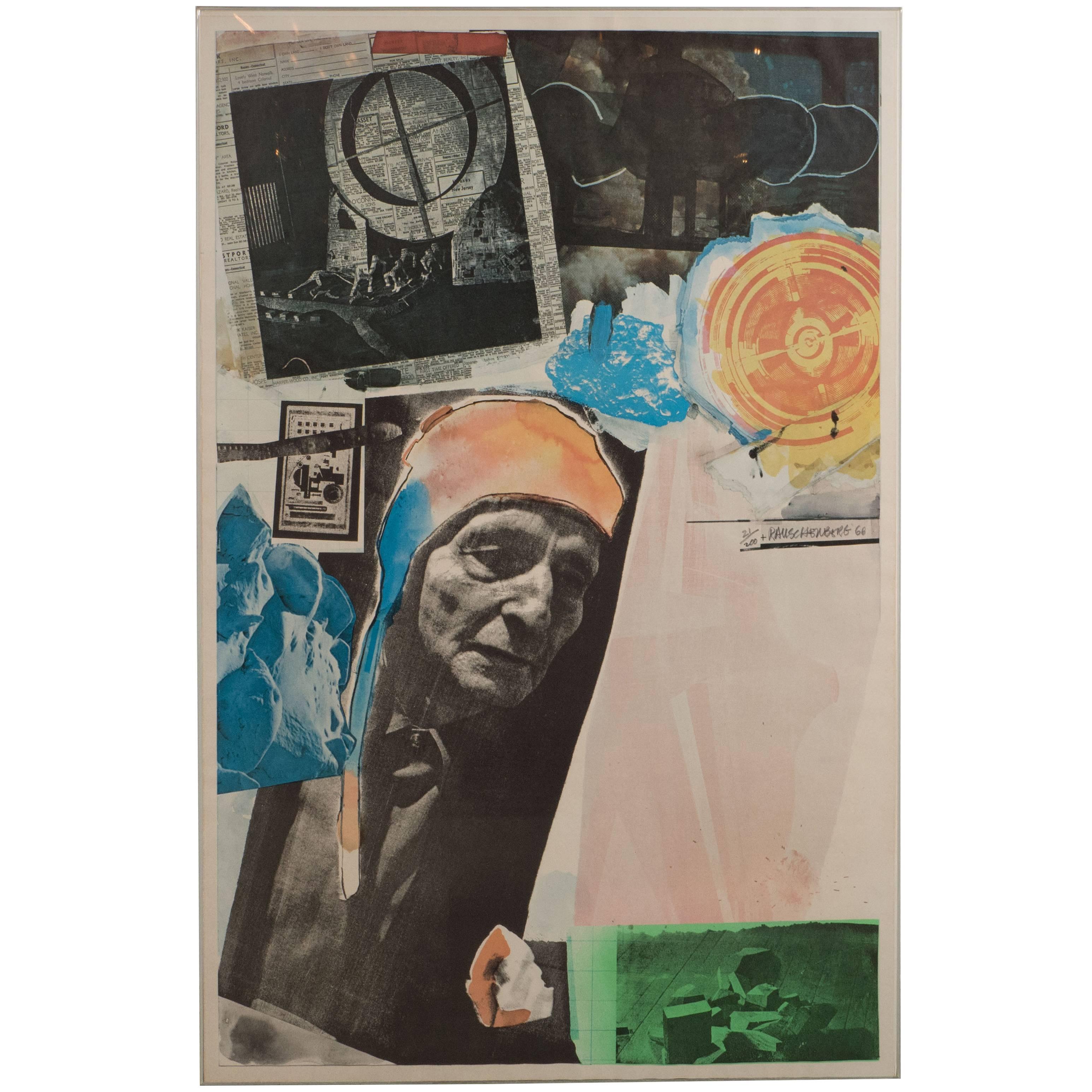 Robert Rauschenberg Lithograph Homage to Kiesler Print, 1967