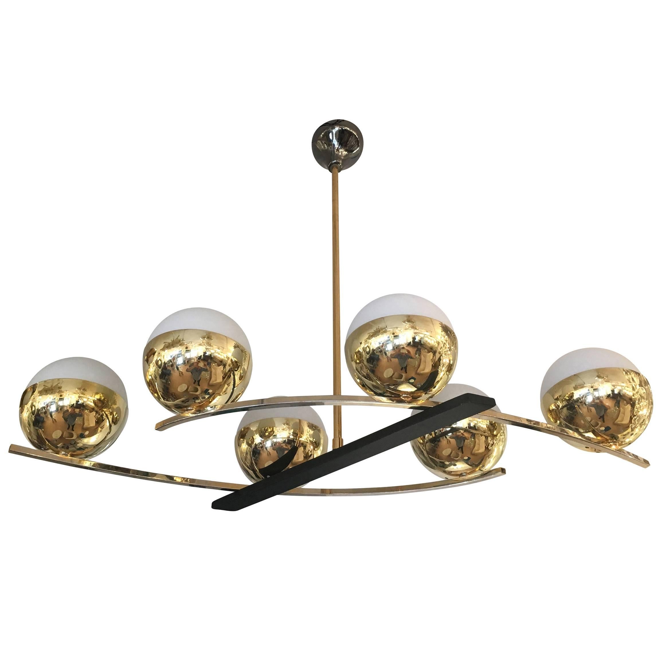 Elegant French Mid-Century Chandelier with Six Globes