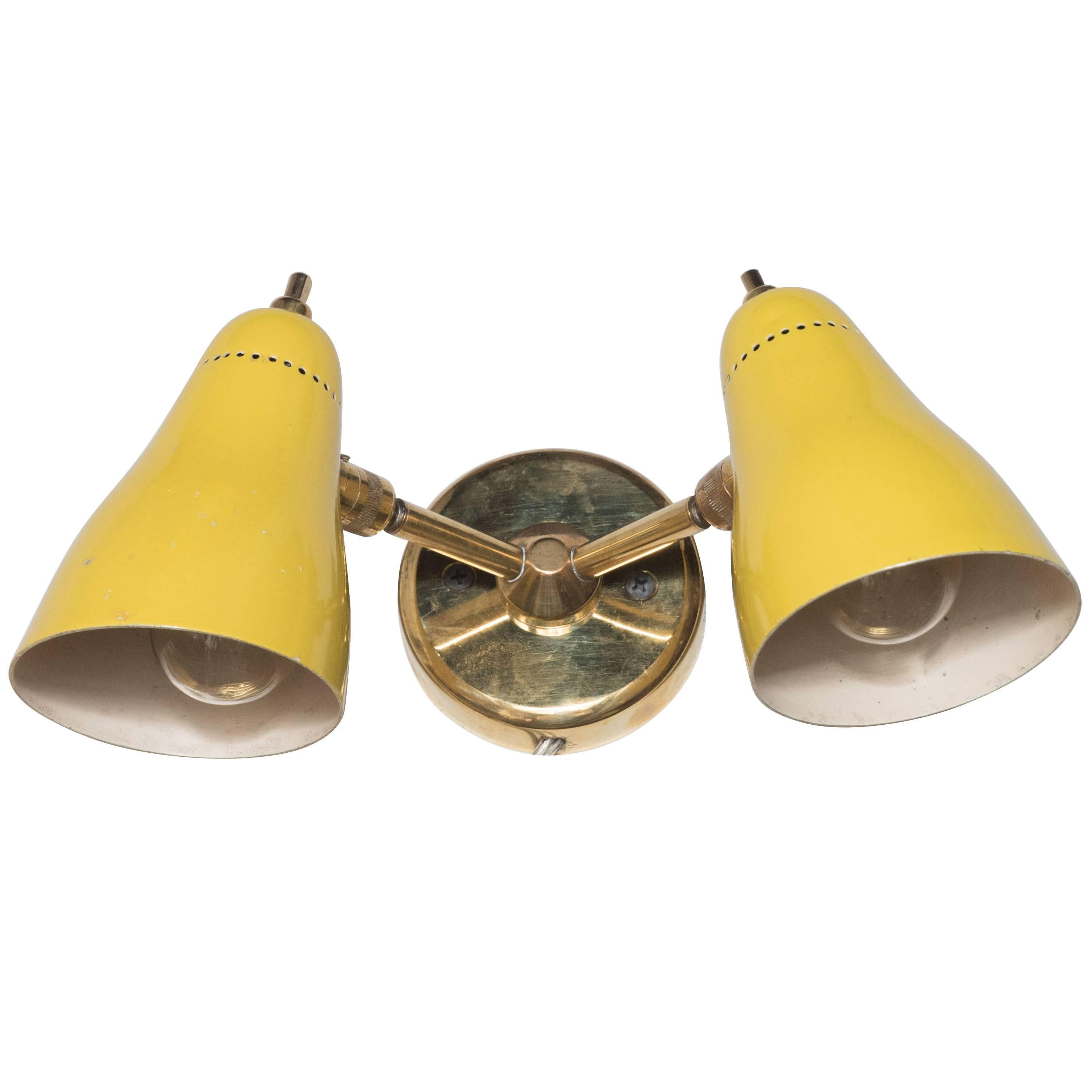 Mid-Century Modernist Yellow Enamel and Brass Sconce