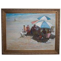 Vintage 20th Century Oil on Canvas of Beach Scene