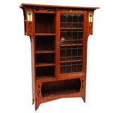 Arts and Crafts Oak Glazed Bookcase with inset period tiles