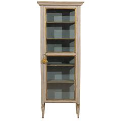 Tall Italian Display Cabinet with Original Grey Color, Gilded Accent
