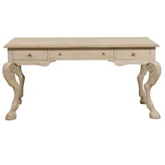 Unique Painted Wood Desk with Animal Legs and Hooved Feet of Grey-Green Color