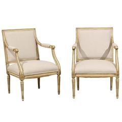 Pair of French, Louis XVI Style Armchairs with Rosettes and Tapered Legs 8