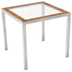 Chrome Burl Wood Glass Square Side Table 6