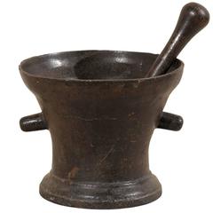 Italian, 18th Century Iron Mortar and Pestle, Two Handles and Nice Patina