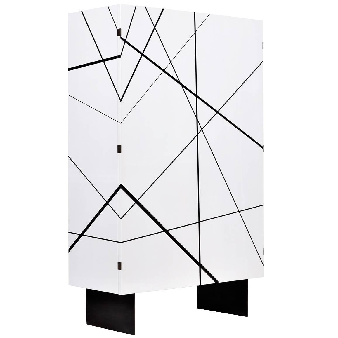 Ray Cabinet in Gloss White Lacquer and Ebony Inlay by Newell Design Studio For Sale