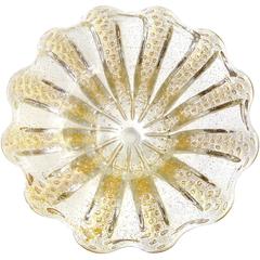 Barovier Toso Murano Gold Flecks Italian Art Glass Bowl