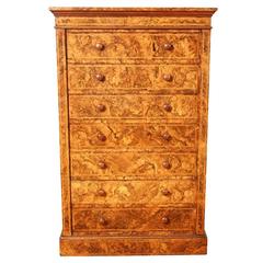 Antique English Side Lock Semainier with Well Figured Specimen Walnut