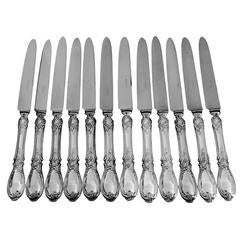 Puiforcat Rare French Sterling Silver Dessert Knife Set 12 of Pieces, Roses
