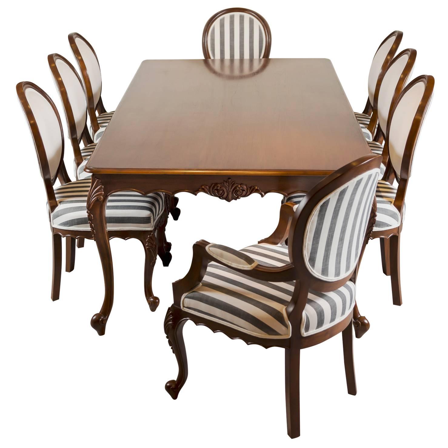 Antique Anglo-Indian Teak Wood Dining Table with Eight Chairs For Sale