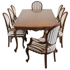 Antique Anglo-Indian Teak Wood Dining Table with Eight Chairs