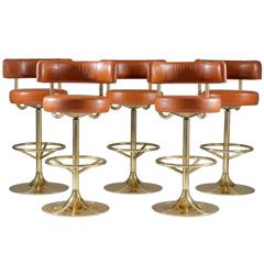 Set of Five Scandinavian Swivel Bar Stools in Leather by Johanson Design