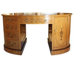 Fine Oval Satin Wood and Marquetry Inlaid Partner Desk