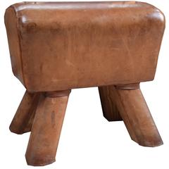Antique Wood and Leather Pommel Horse Bench