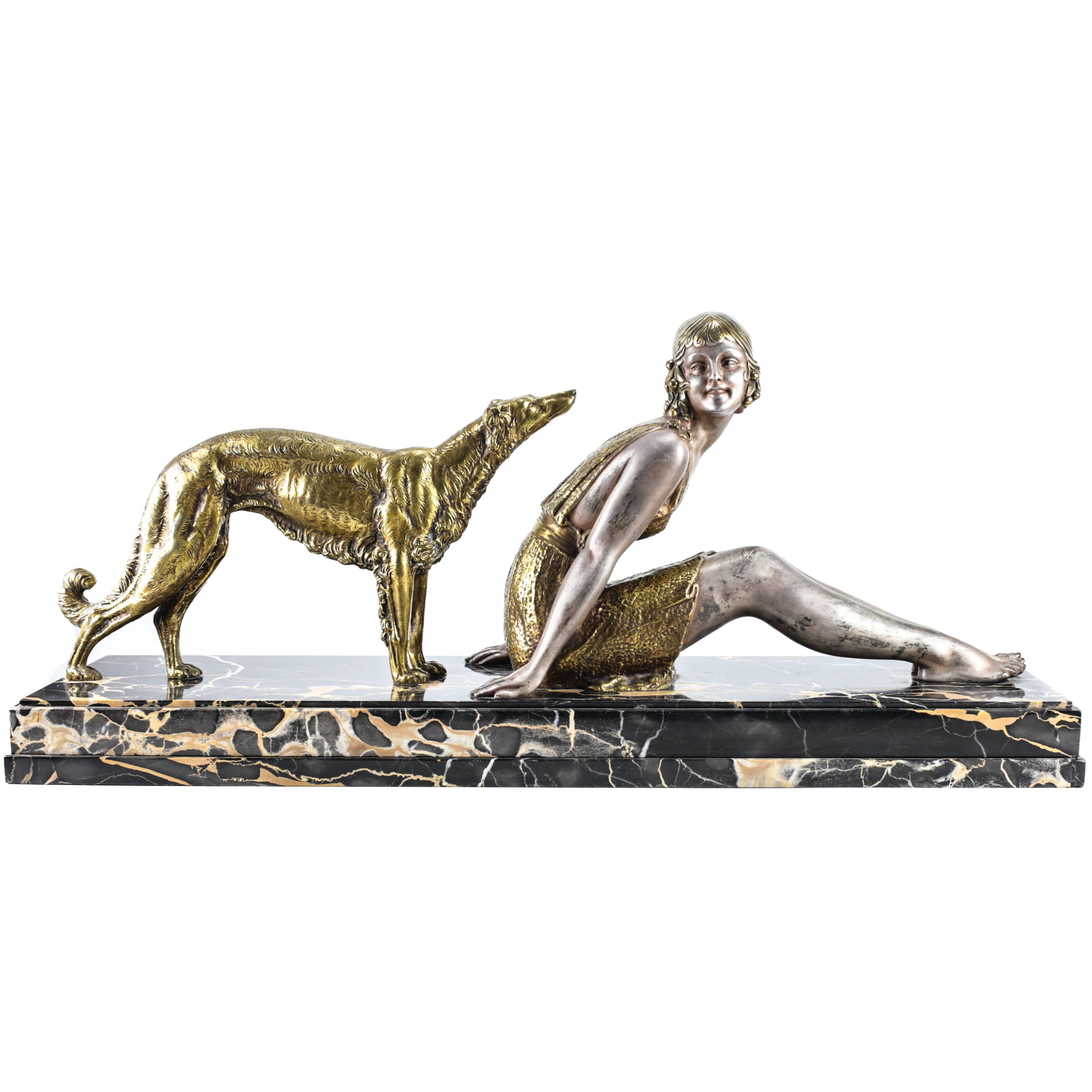 Art Deco Gilt Bronze and Silvered Sculpture by Dimitri Chiparus For Sale