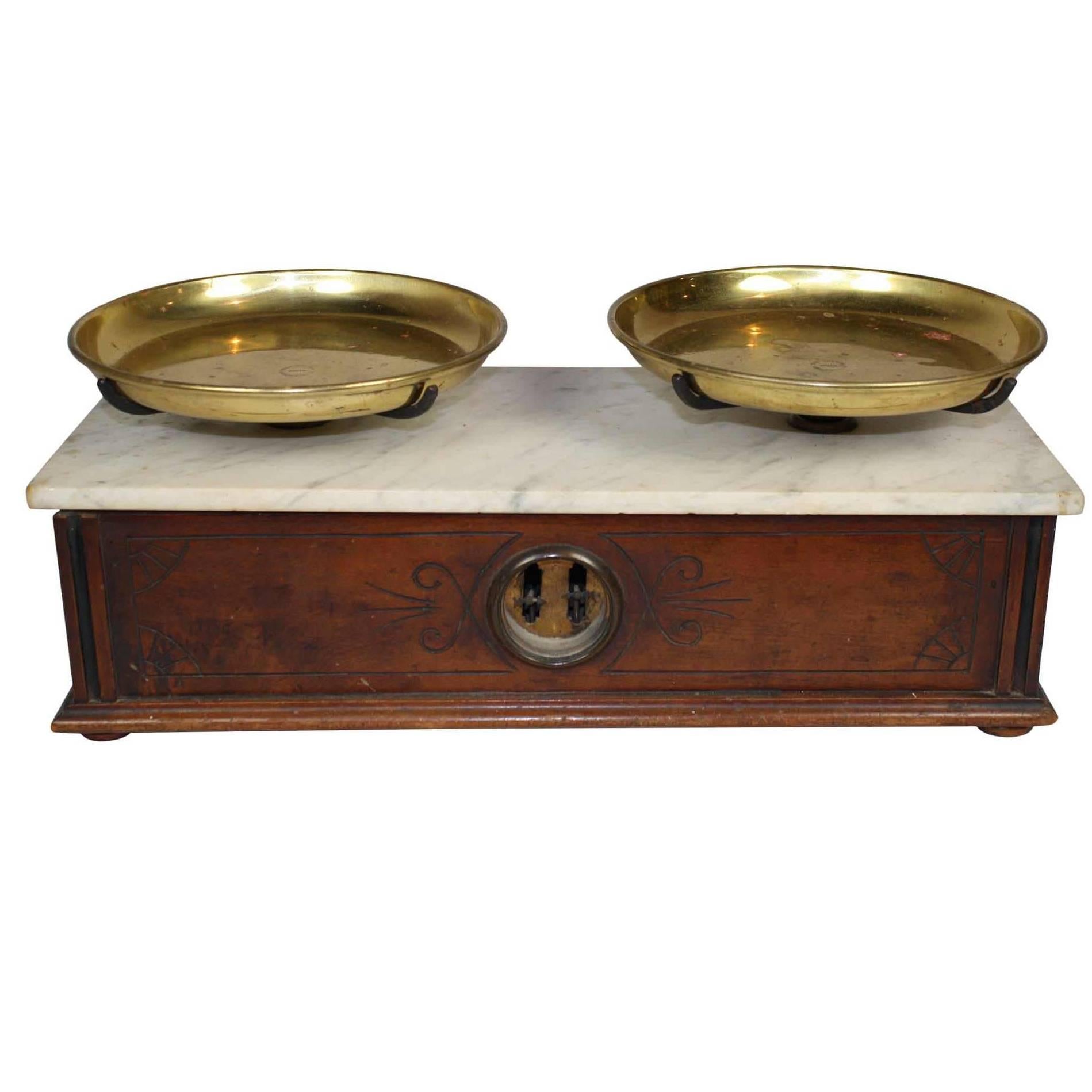 Oak Balance Scale with Marble Top, circa 1850