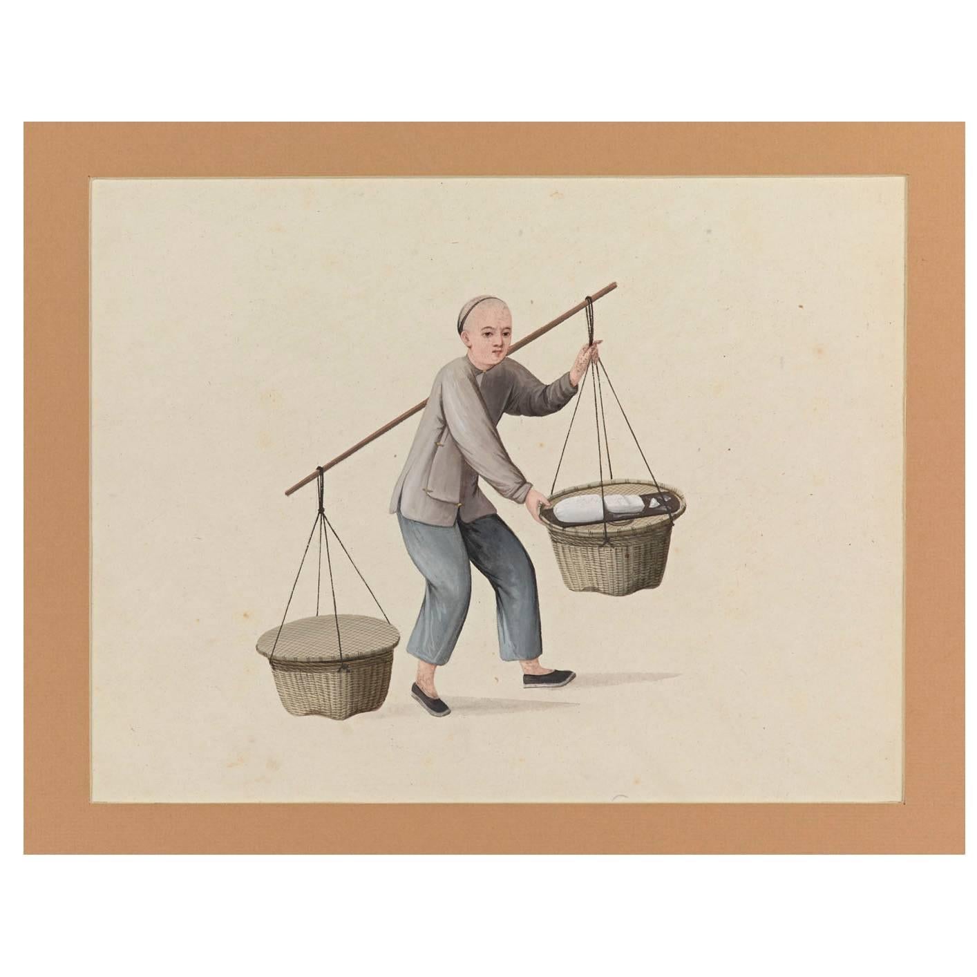 Late 18th Century Scene with Chinese Artisan Attributed to Puqua For Sale