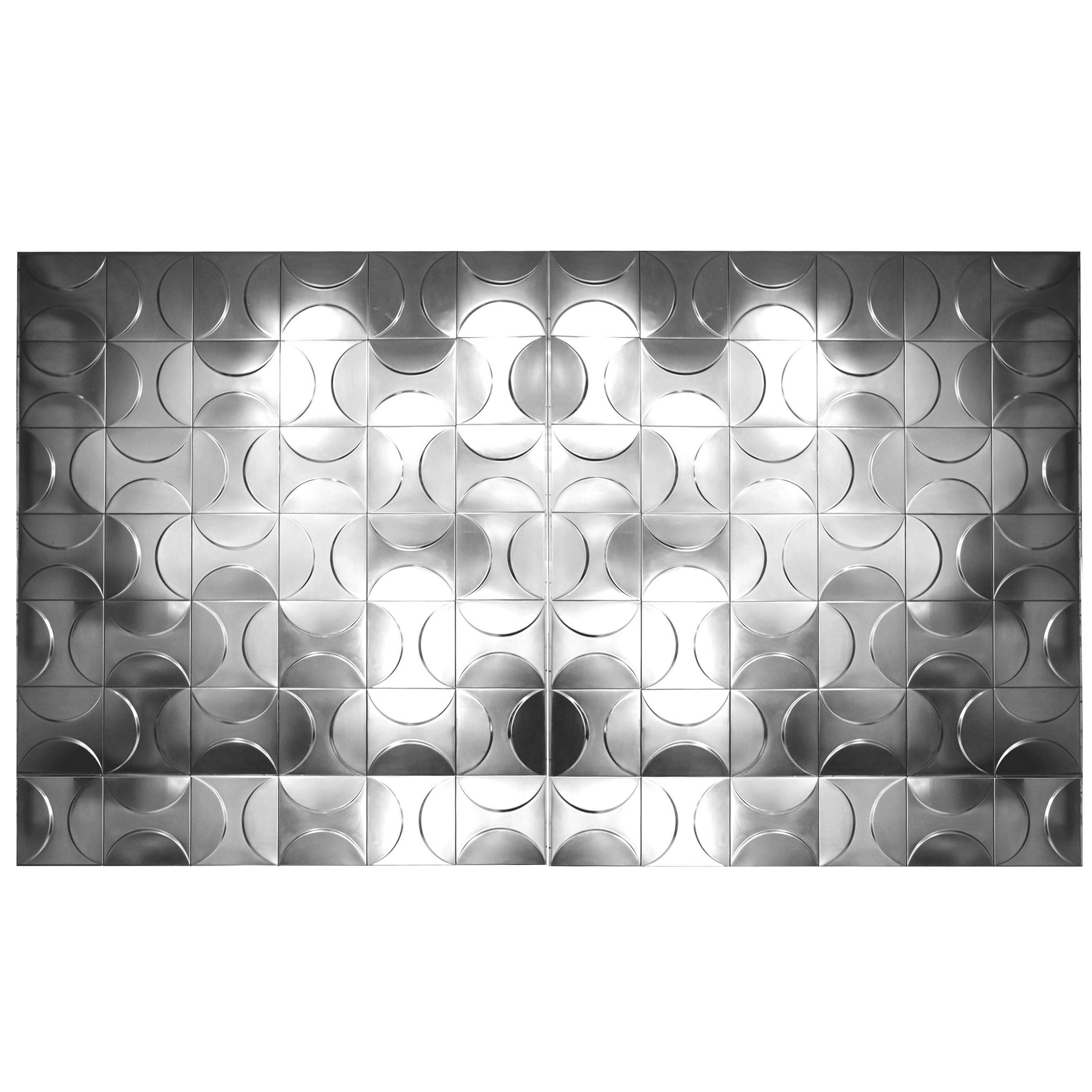 Set of 84 Metal Decorative Panels of Relief Geometrical Figures, France, 1970
