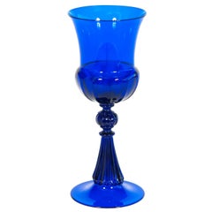 Italian Venetian Goblet in Murano Glass Blue