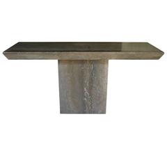 Monolithic Travertine Console Table
