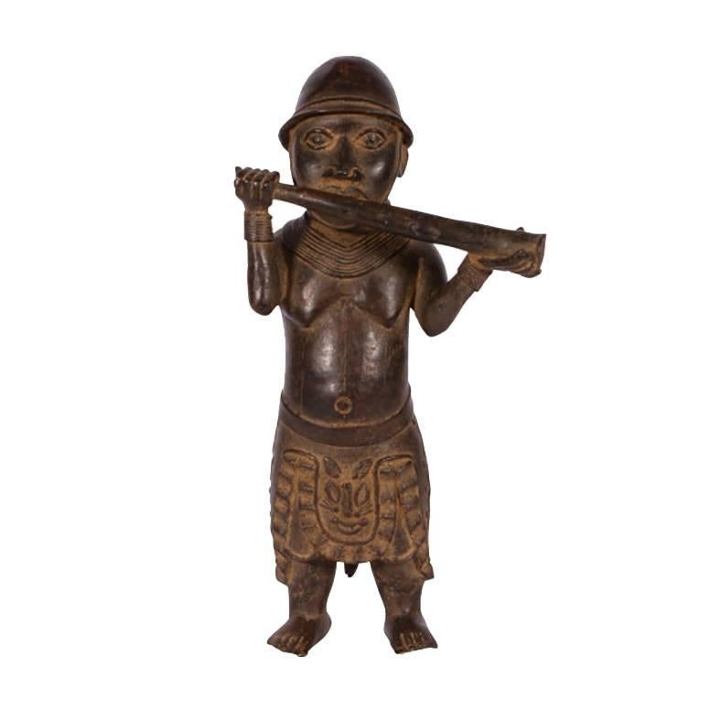 African Benin Style Bronze Figure of an Oliphant Player