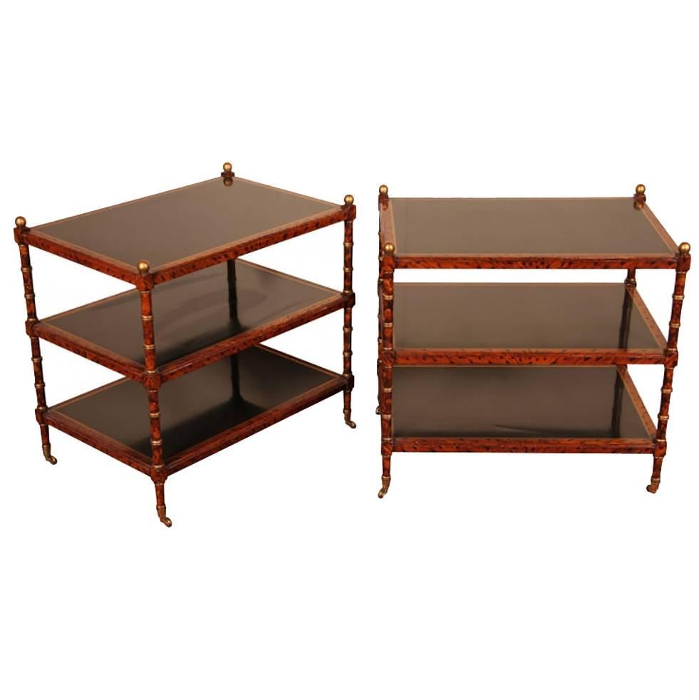 Pair of Faux Tortoise Tri Level Side Tables