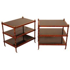 Pair of Faux Tortoise Tri Level Side Tables