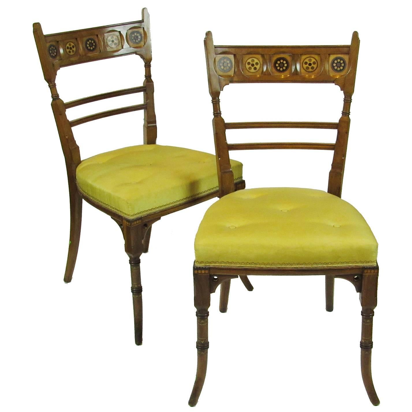 Pair of 19th Century Carved and Inlaid Side Chairs For Sale