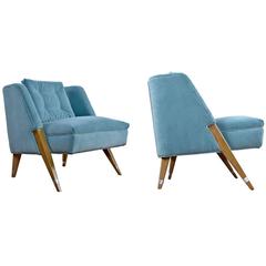Mid Century Modern Velvet Compass Leg Cerused Chairs 5
