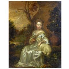 'Young Girl with a Lamb' School of Sir Godfrey Kneller, British, 1646-1723