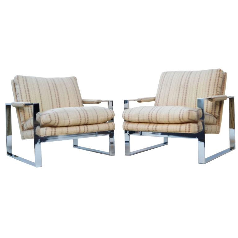 Pair Of Milo Baughman Lounge Chairs For At 1stdibs Pair Of Milo Baughman Thayer Coggin Flat Bar Lounge Chairs