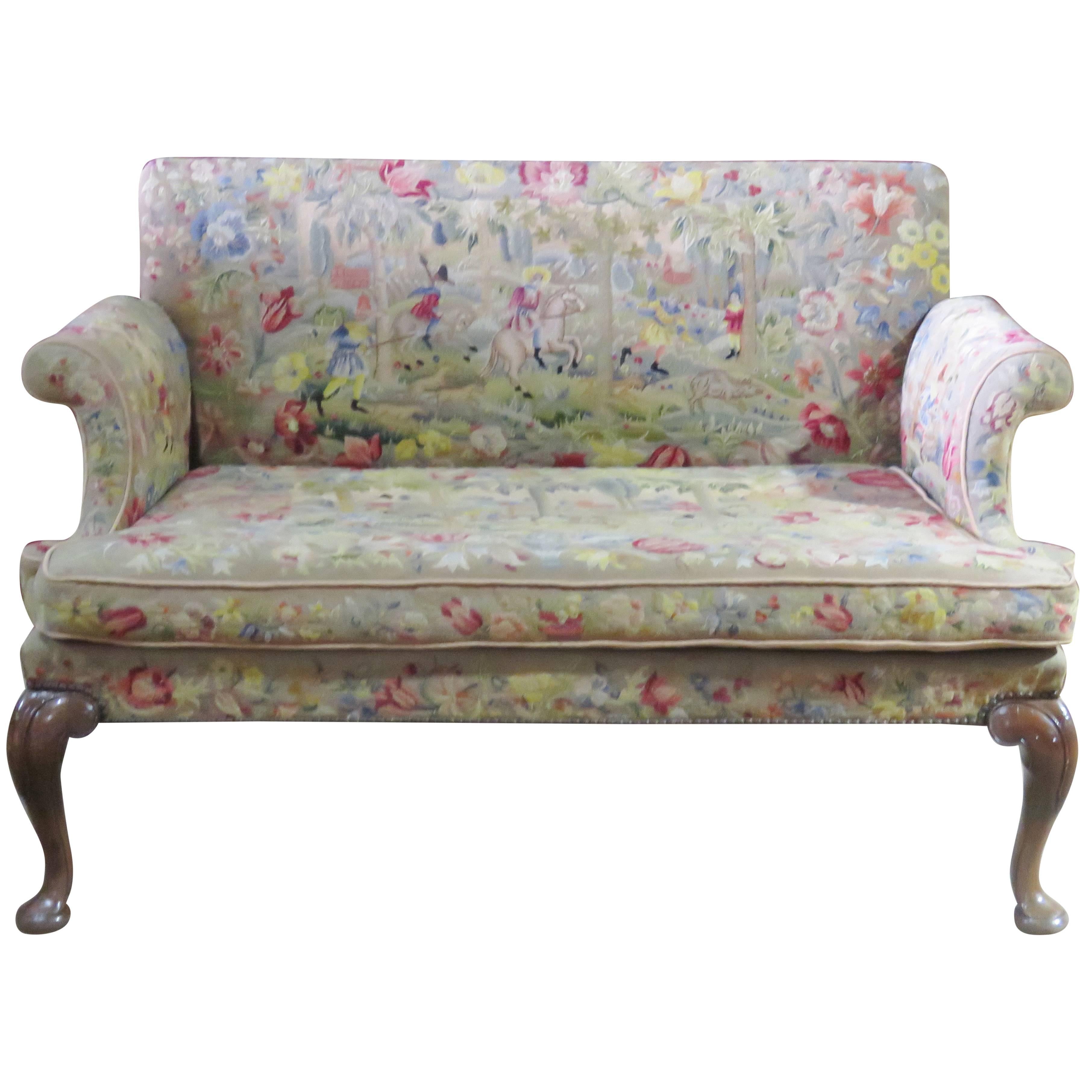 Queen Anne Style Needlepoint Settee