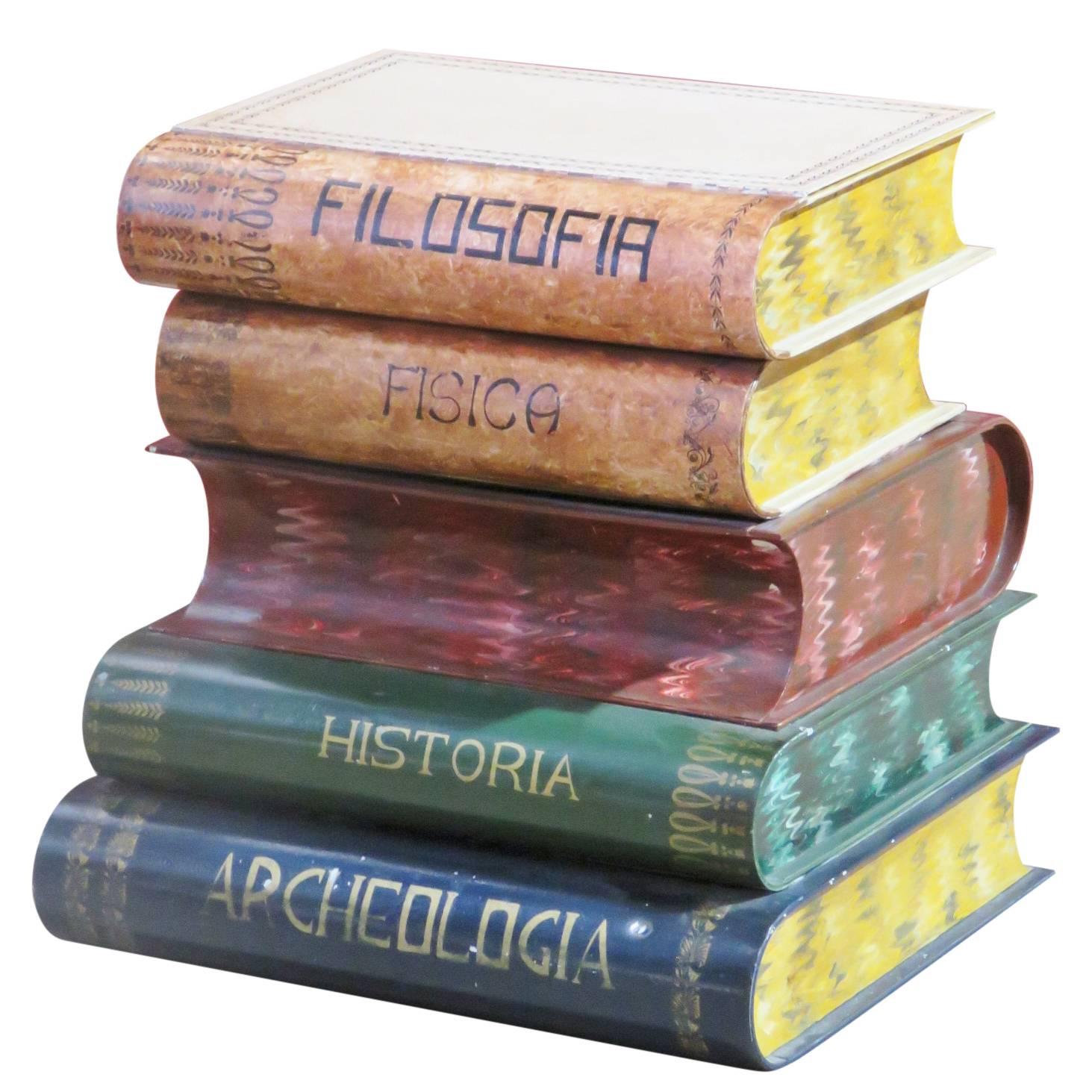Faux Stacked Book Tole Painted Side Table