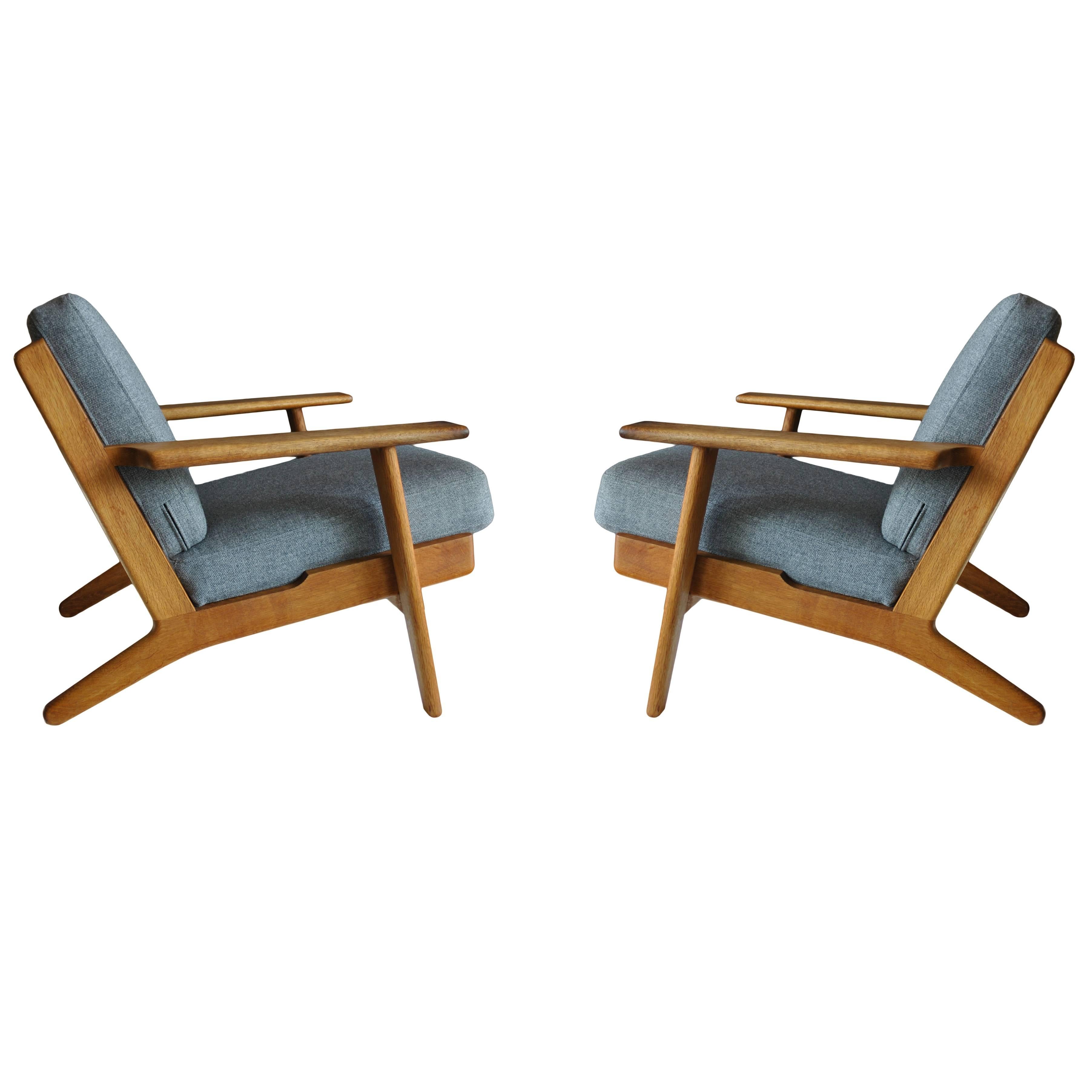 Pair of Original Hans J Wegner Oak GE290 Armchairs