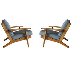Pair of Original Hans J Wegner Oak GE290 Armchairs
