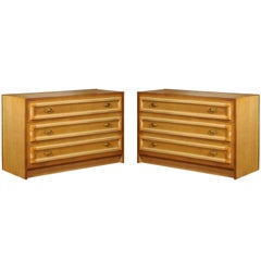 Outstanding Pair of Vintage Raffia Chests with Rattan and Brass Accents