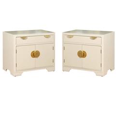 Elegant Restored Pair of Modern End Tables in Cream Lacquer 12