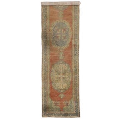 Vintage Turkish Oushak Hallway Runner with Rustic French Cottage Style
