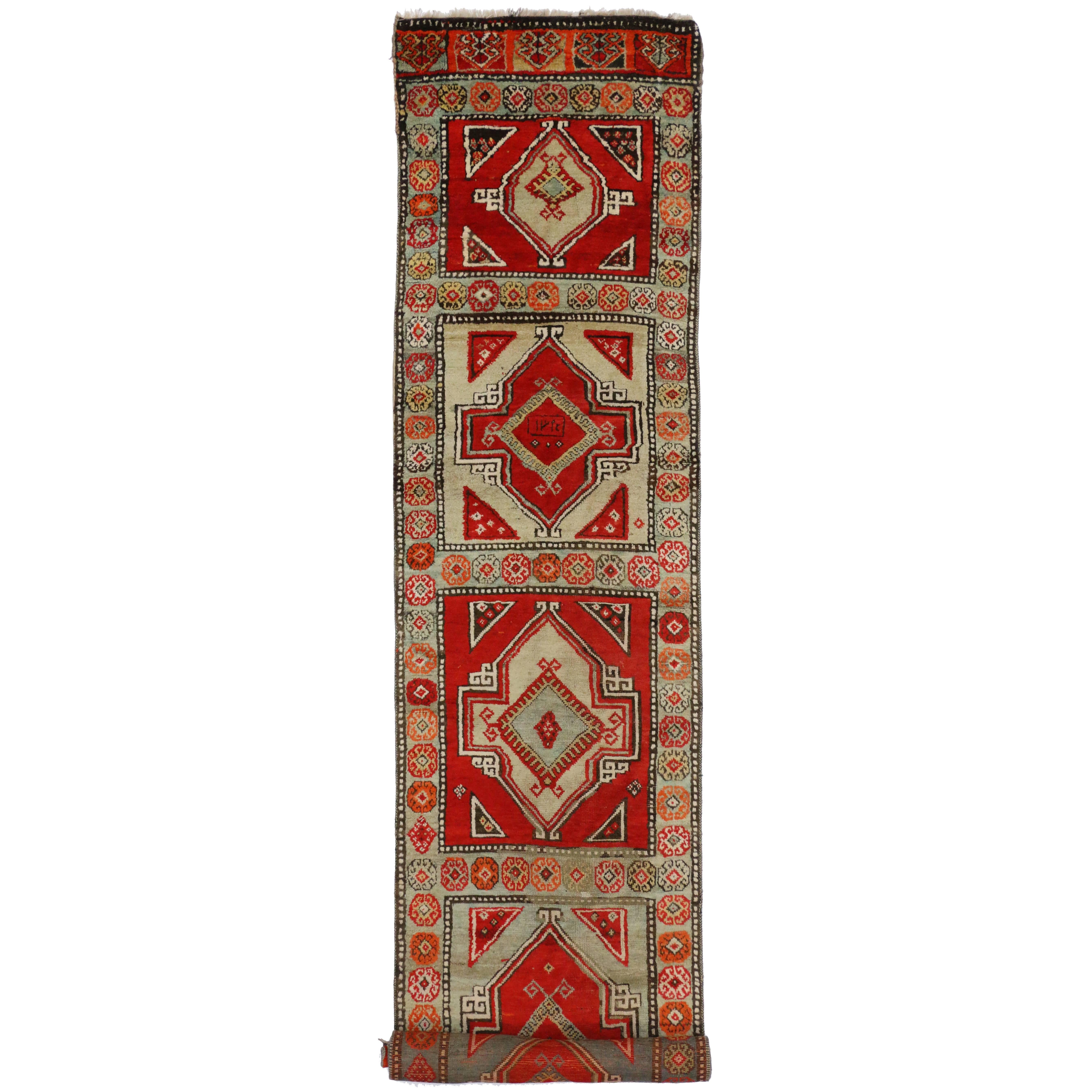 Vintage Turkish Oushak Runner with Eclectic Mediterranean Style