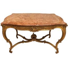 20th Century Italian Louis Philippe Carved and Gilt Center Table with Marble Top