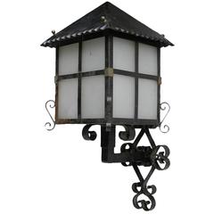 French Lantern Wall Light Outdoor Sconce Wrought Iron and Glass Exterior Porch 8